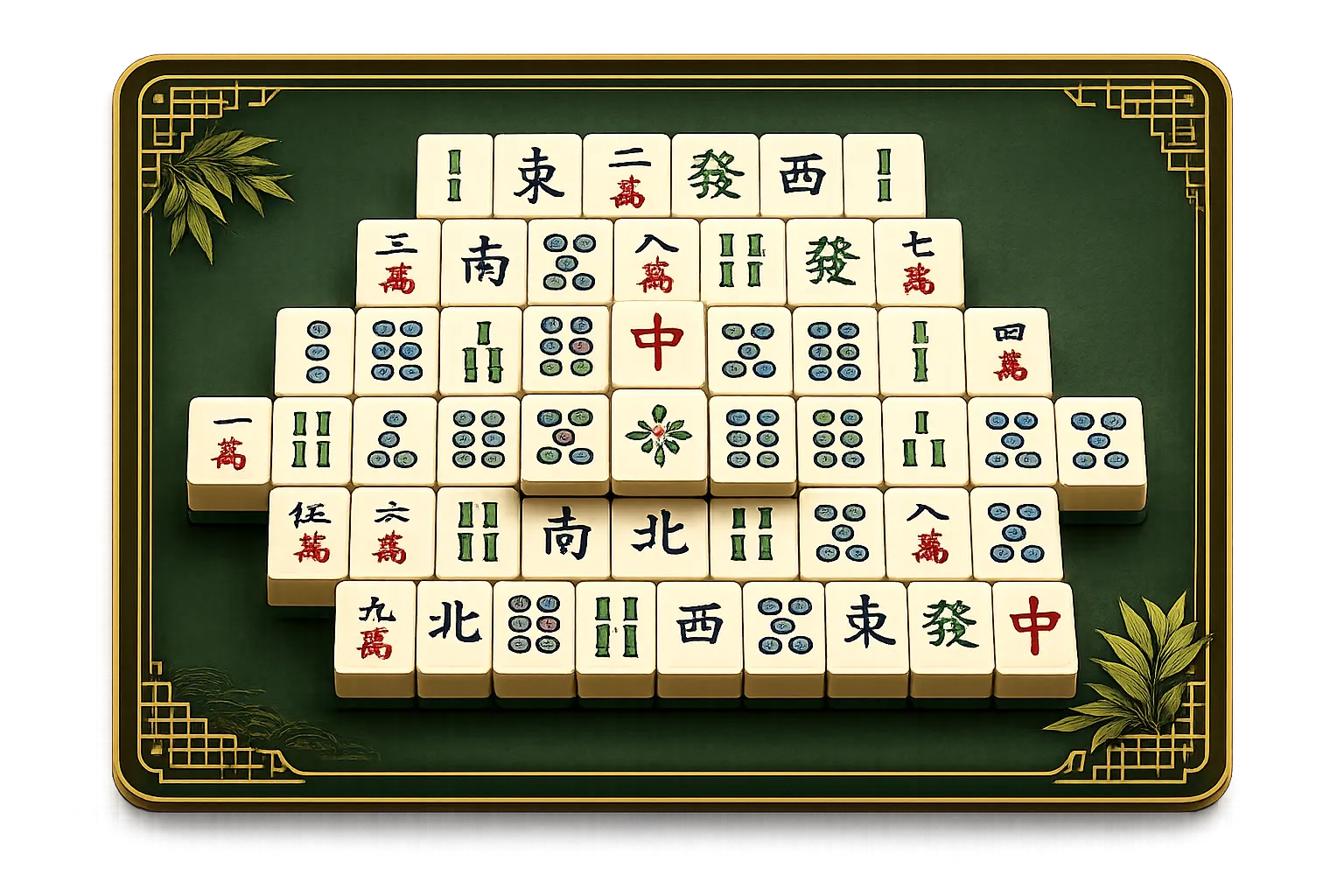 Plateau de Mahjong Solitaire, tuiles ivoire sur feutre de jade
