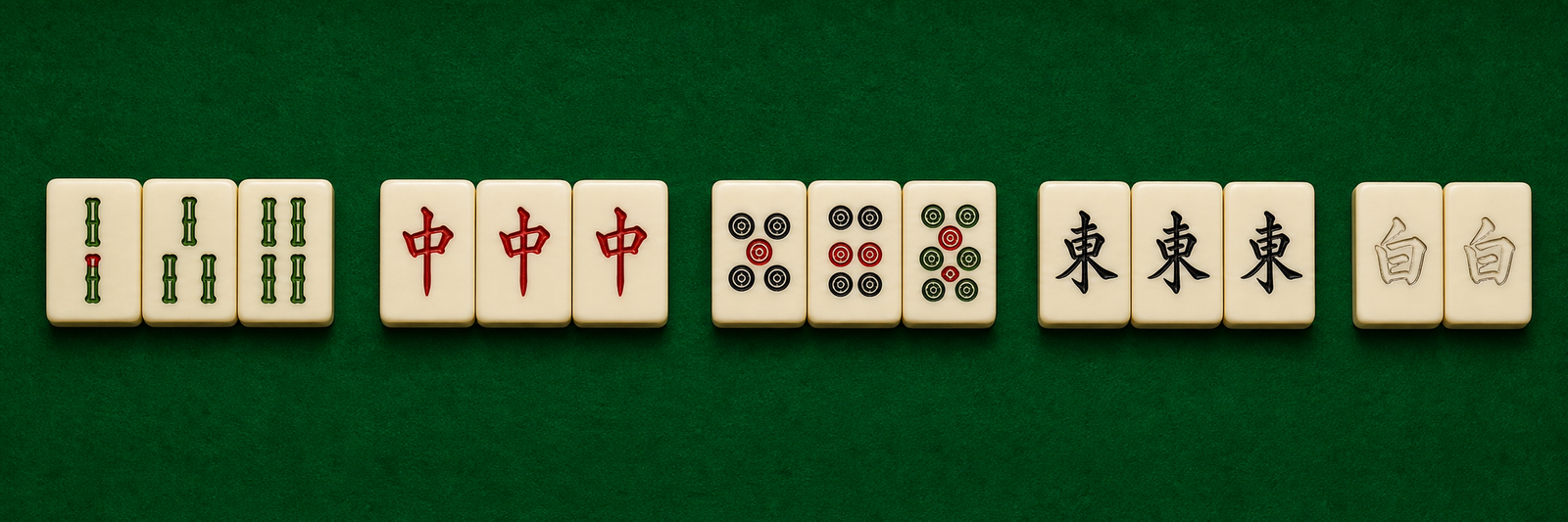 Exemple de main gagnante au mahjong avec quatre combinaisons et une paire